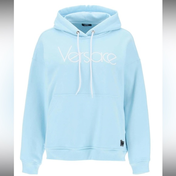 Versace iconic 1978 re-edition Logo Light Blue embroidered oversized hoodie 48 - Picture 13 of 16